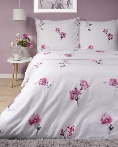 Dekbedovertrek katoensatijn roze bloemetjes SJB-385