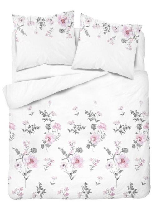 SJB-387 Dekbedovertrek katoensatijn met roze bloemen SJB-387