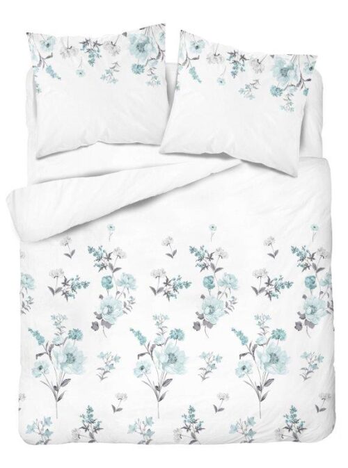 SJB-388 Dekbedovertrek katoensatijn met blauwe bloemen SJB-388