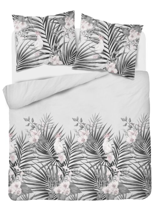 SJB-456b Dekbedovertrek katoensatijn met bladeren en bloemen SJB-456