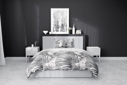SJB-456d Dekbedovertrek katoensatijn met bladeren en bloemen SJB-456