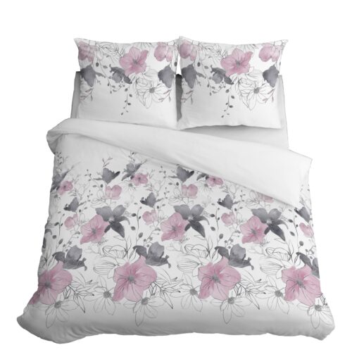 SJB-459 Dekbedovertrek van katoensatijn met bloemen SJB-459