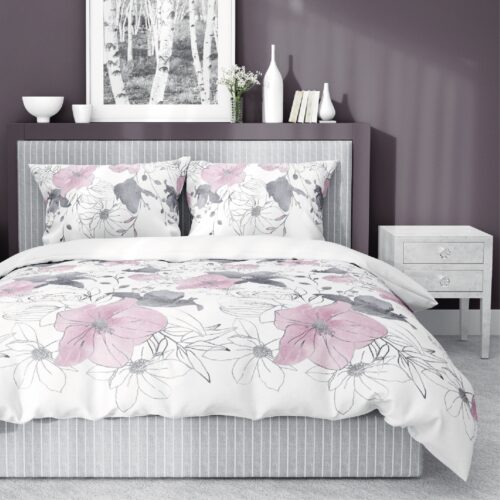 SJB-459c Dekbedovertrek van katoensatijn met bloemen SJB-459