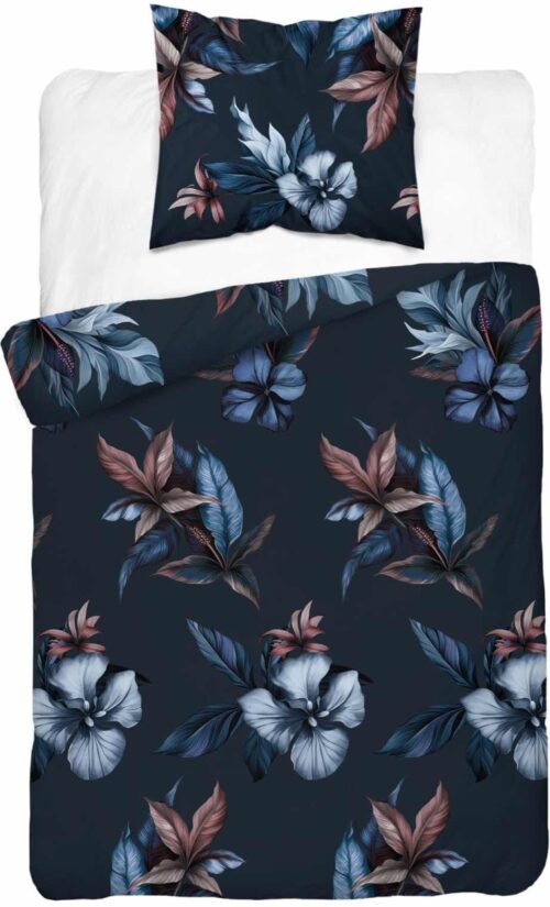 SJB-531b Dekbedovertrek katoensatijn met hibiscusbloemen SJB-531