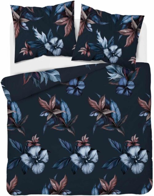 SJB-531c Dekbedovertrek katoensatijn met hibiscusbloemen SJB-531