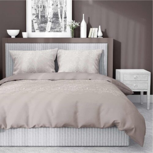 SJB-556 Katoensatijnen dekbedovertrek met ornament SJB-556 beige
