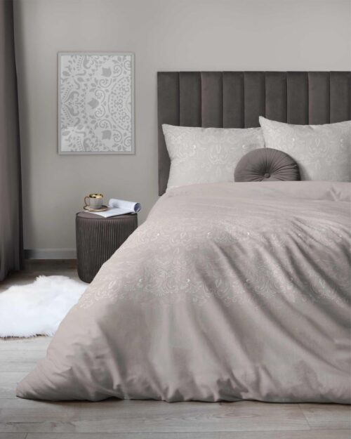 SJB-556b Katoensatijnen dekbedovertrek met ornament SJB-556 beige