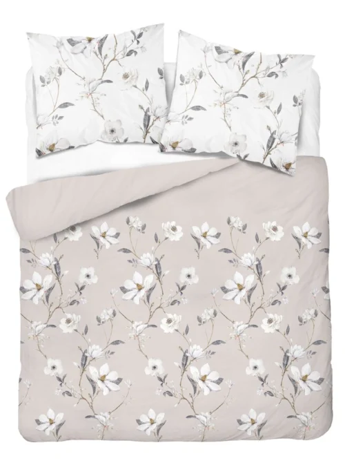 SJB-560a Dekbedovertrek van katoensatijn met bloemen SJB-560 beige