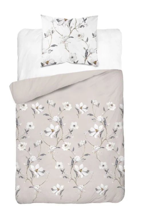 SJB-560d Dekbedovertrek van katoensatijn met bloemen SJB-560 beige