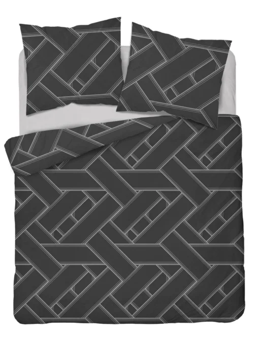 SJB-564a Katoensatijnen dekbedovertrek geometrisch SJB-564 zwart