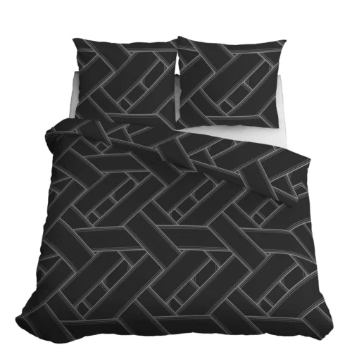SJB-564c Katoensatijnen dekbedovertrek geometrisch SJB-564 zwart