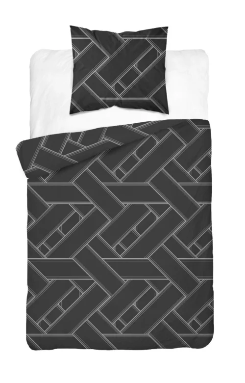 SJB-564d Katoensatijnen dekbedovertrek geometrisch SJB-564 zwart