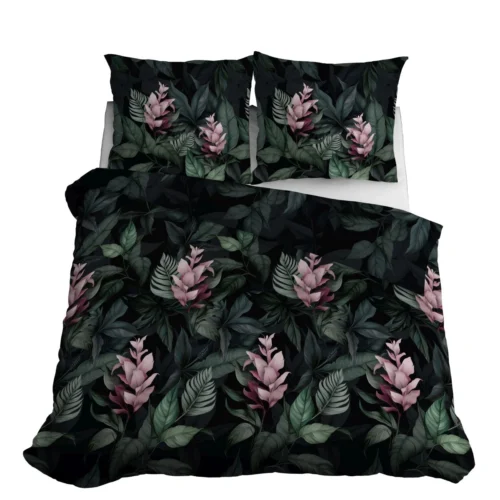 SJB-565c Dekbedovertrek van katoensatijn met bloemen SJB-565 zwart/groen