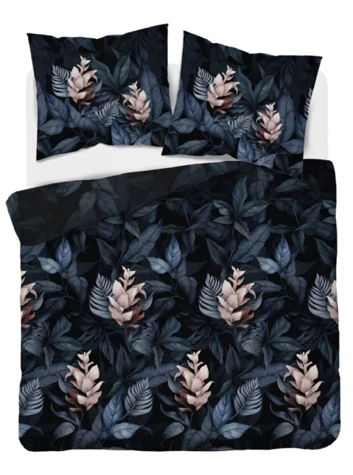 SJB-566a Dekbedovertrek van katoensatijn met bloemen SJB-566 zwart
