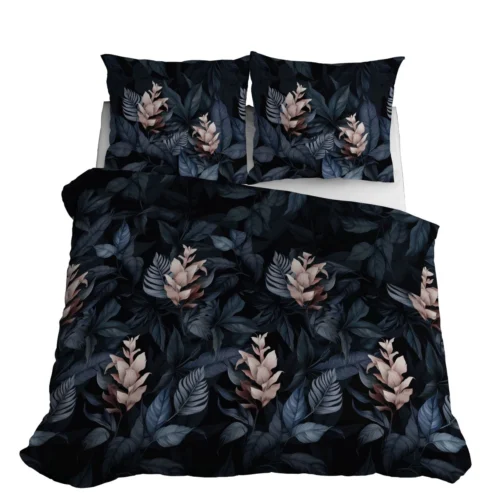 SJB-566c Dekbedovertrek van katoensatijn met bloemen SJB-566 zwart
