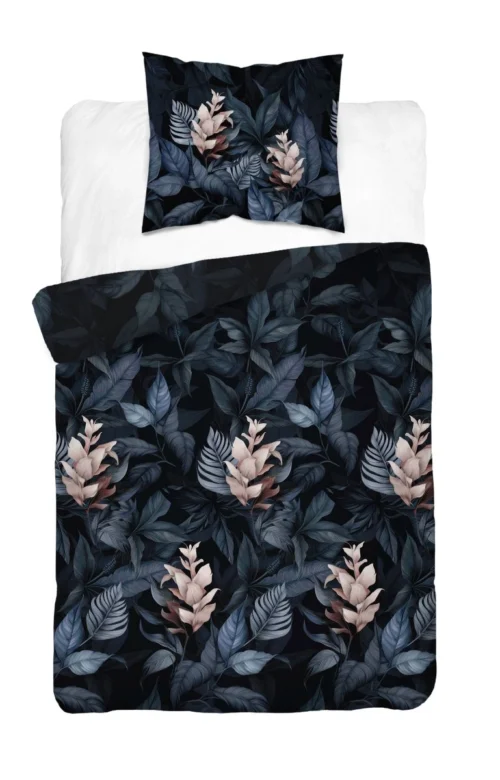 SJB-566d Dekbedovertrek van katoensatijn met bloemen SJB-566 zwart