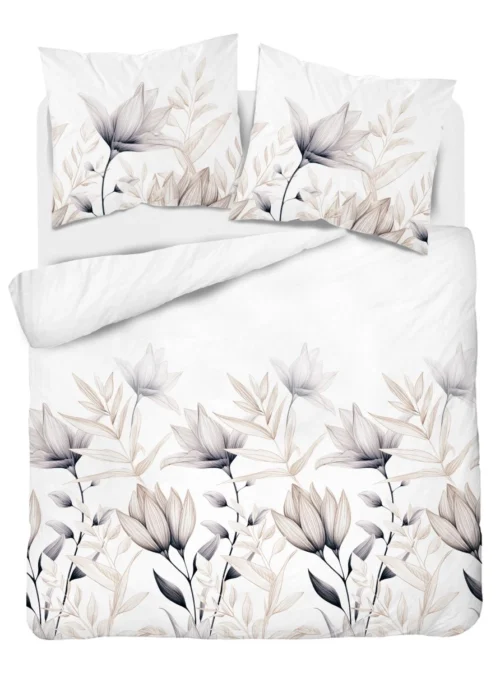 SJB-567a Dekbedovertrek van katoensatijn met bloemen SJB-567 off-white