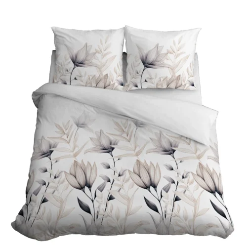 SJB-567c Dekbedovertrek van katoensatijn met bloemen SJB-567 off-white