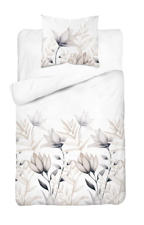 SJB-567d Dekbedovertrek van katoensatijn met bloemen SJB-567 off-white