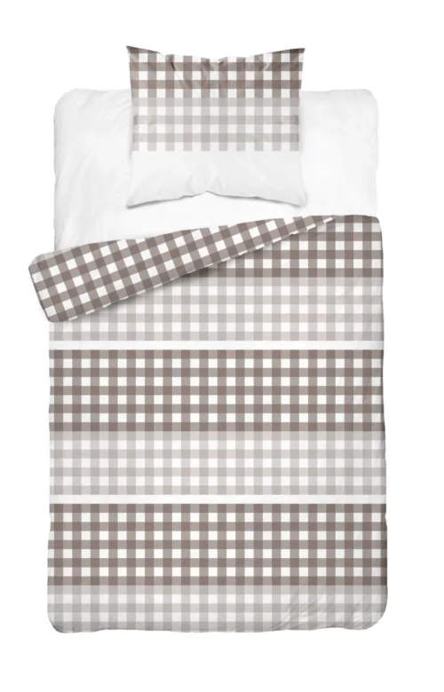 SJB-570d Geruit dekbedovertrek katoenen satijnen SJB-570 bruin/beige