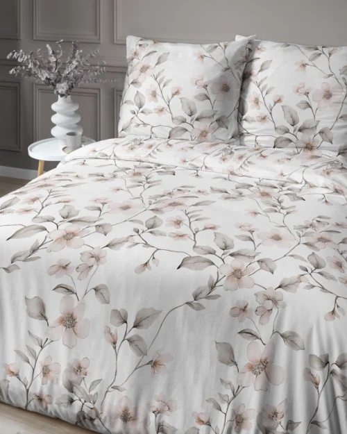 SJB-572b Dekbedovertrek van katoensatijn met bloemen SJB-572