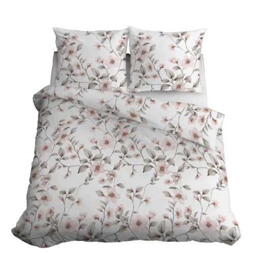 SJB-572c Dekbedovertrek van katoensatijn met bloemen SJB-572