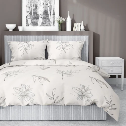 SJB-574 Dekbedovertrek van katoensatijn met bloemen SJB-574 crème