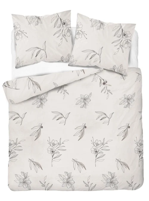 SJB-574a Dekbedovertrek van katoensatijn met bloemen SJB-574 crème
