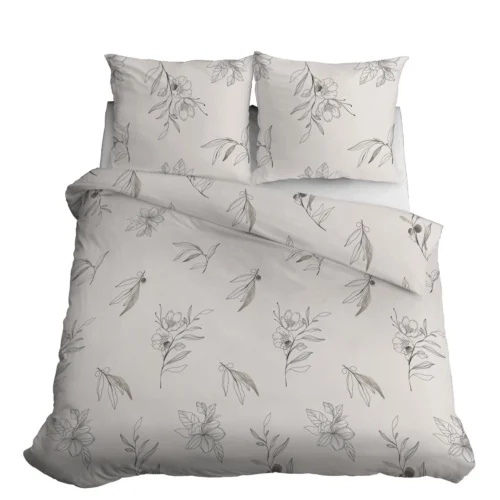 SJB-574c Dekbedovertrek van katoensatijn met bloemen SJB-574 crème