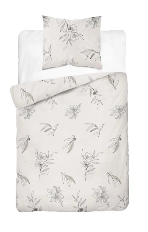 SJB-574d Dekbedovertrek van katoensatijn met bloemen SJB-574 crème