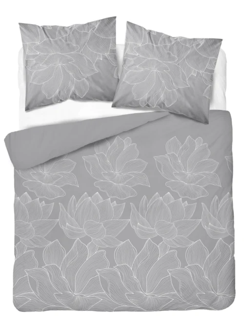 SJB-581 Dekbedovertrek van katoensatijn met bloemen SJB-581 grijs