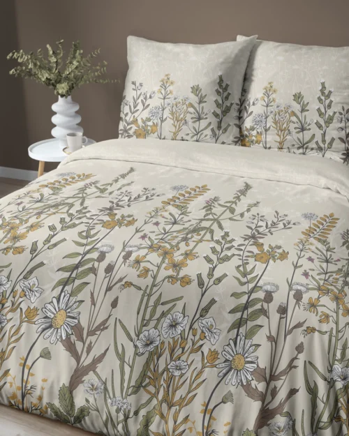 SJB-583d Dekbedovertrek katoensatijn met wilde bloemen SJB-583
