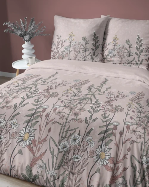 SJB-584d Dekbedovertrek katoensatijn met wilde bloemen SJB-584