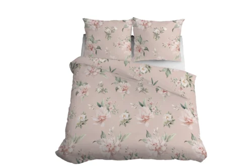 SJB-589c Dekbedovertrek van katoensatijn met bloemen SJB-589 roze