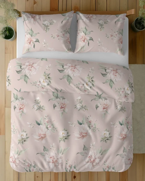 SJB-589g Dekbedovertrek van katoensatijn met bloemen SJB-589 roze