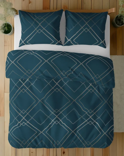 SJB-592g Katoensatijnen dekbedovertrek geometrisch SJB-592 blauw