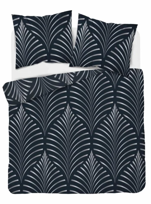 SJB-595a Dekbedovertrek katoensatijn geometrisch SJB-596 marineblauw