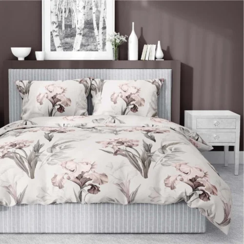 SJB-607 Dekbedovertrek katoensatijn met irissen SJB-607 beige