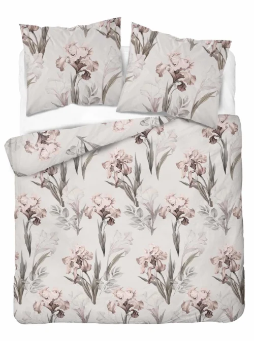 SJB-607a Dekbedovertrek katoensatijn met irissen SJB-607 beige