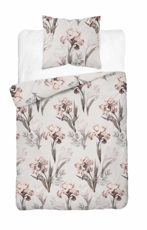 SJB-607b Dekbedovertrek katoensatijn met irissen SJB-607 beige