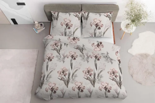 SJB-607c Dekbedovertrek katoensatijn met irissen SJB-607 beige