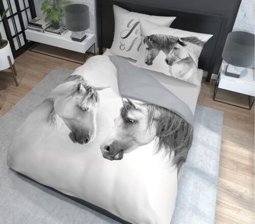 SJE-018b Dekbedovertrek van katoen SJE-018 witte paarden