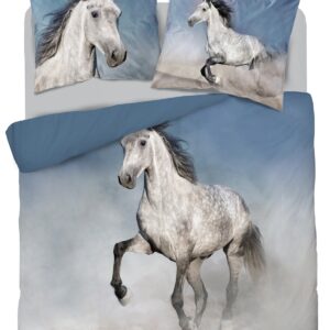 Katoenen dekbedovertrek met paardenprint SJE-035