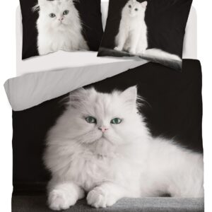 Katoenen dekbedovertrek met kattenprint SJE-040