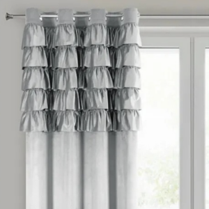 Velours Ringgordijn met Ruches - Lichtgrijs