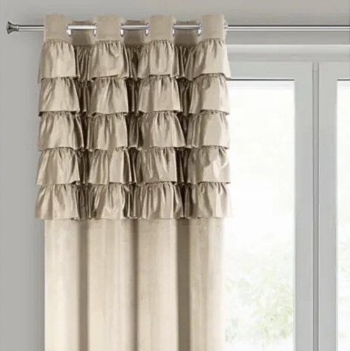 Velours Ringgordijn met Ruches - Beige
