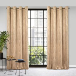 Velours Ringgordijn met Bloemen - Beige