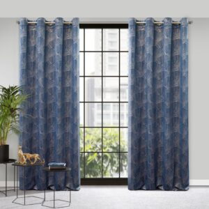 Velours Ringgordijn met Bloemen - Blauw