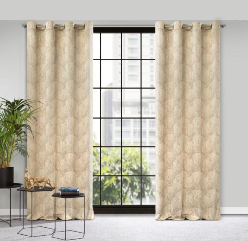 ZKEF-05 Velours Ringgordijn met Bloemen - Crème