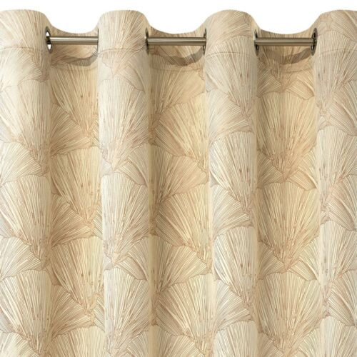 ZKEF-05a Velours Ringgordijn met Bloemen - Crème
